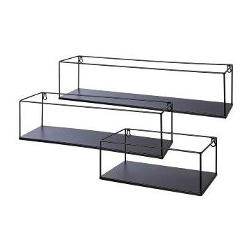 Etagère murale au style industriel en métal QUIANA, 3 pièces, noir, 32x15x13cm, 50x15x14cm, 65x15x16cm