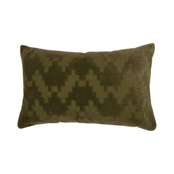 Coussin moelleux en velours ANJALI, vert olive, motif zigzag, 50x30cm