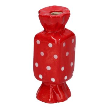 Vase à fleurs carré en forme de bonbon AMIEL en céramique, à pois, rouge-blanc, 6,5x6,5x15cm Vase à fleurs carré en forme de bonbon AMIEL en céramique, à pois, rouge-blanc, 6,5x6,5x15cm