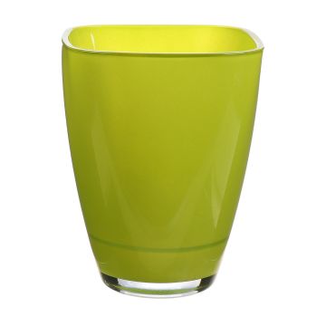 Vase carré en verre YULE, vert pomme, 13,5x13,5x17cm
