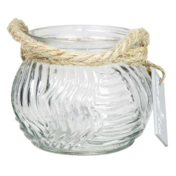 Photophore boule FIDELMA en verre, rainures ondulées, transparent, 9cm, Ø11,5cm Photophore boule FIDELMA en verre, rainures ondulées, transparent, 9cm, Ø11,5cm