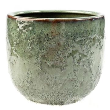Cache-pot NOREEN, céramique, moucheté, vert-gris-brun, 9,5cm, Ø10,5cm