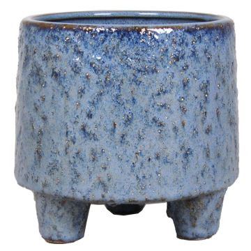 Cache-pot NOREEN, céramique, moucheté, sur pieds, bleu-brun, 13,8cm, Ø14cm