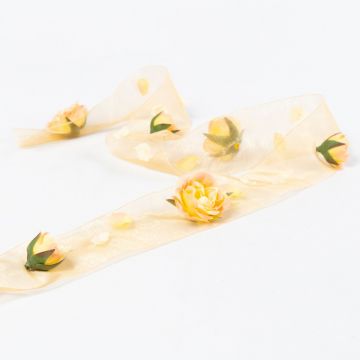 Roses artificielles sur ruban AIDEEN, abricot, 100x5cm