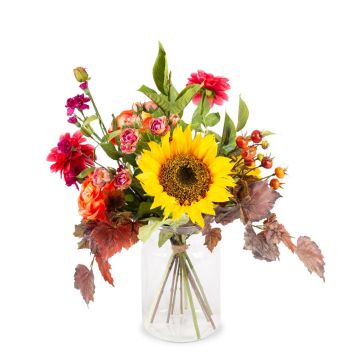 Bouquet d'automne décoratif JORA, jaune-orange-rose fuchsia, 55cm, Ø40cm