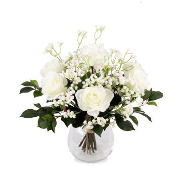 Bouquet de roses artificielles ELLI, gypsophile, crème-rose, 35cm, Ø30cm