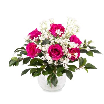 Bouquet de roses artificielles ELLI, gypsophile, rose, 35cm, Ø30cm