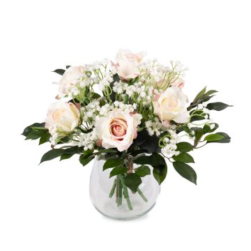Bouquet de roses artificielles ELLI, gypsophile, rose-blanc, 35cm, Ø30cm