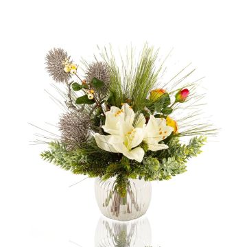 Bouquet hivernal décoratif KEONA rose-blanc, 45cm, Ø40cm