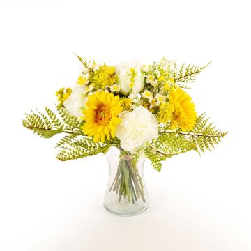 Bouquet artificiel MALIA, rose, oeillet, gerberas, jaune, 40cm, Ø30cm