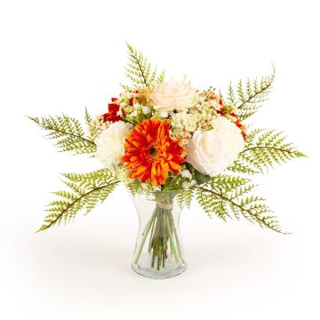 Bouquet artificiel MALIA, rose, oeillet, gerberas, orange, 40cm, Ø30cm