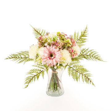 Bouquet artificiel MALIA, rose, oeillet, gerberas, rose, 40cm, Ø30cm