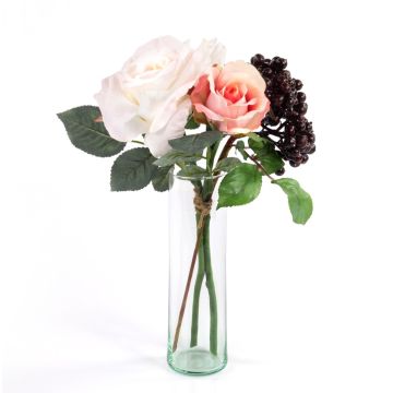 Arrangement de roses artificielles QUINZY, baies, rose, 30cm, Ø15cm