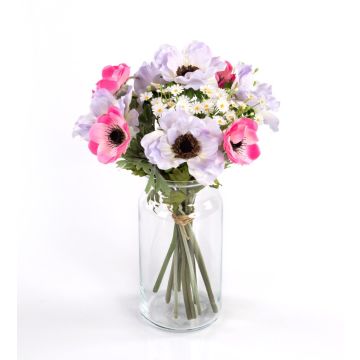 Bouquet décoratif AIMEE, anémones et marguerites, rouge-violet, 30cm, Ø20cm