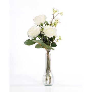 Bouquet de roses artificiel SIMONY, crème, 45cm, Ø20cm