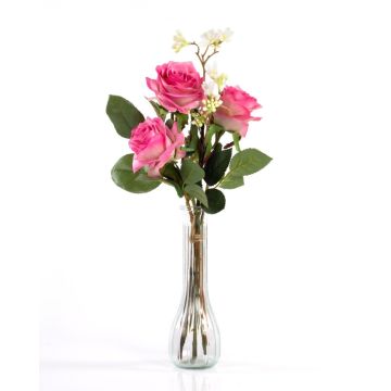 Bouquet de roses artificiel SIMONY, fuchsia, 45cm, Ø20cm