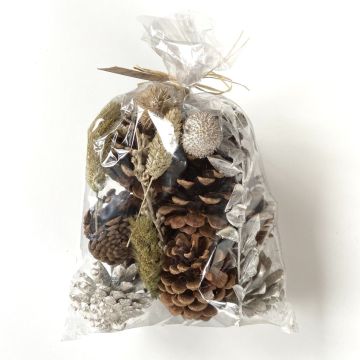 Pot-pourri d'hiver YIDU, pommes de pin, branches séchées, brun-blanc-vert, 250g